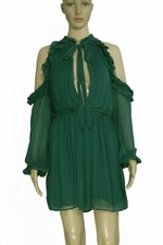 Free People You and I Mini Dress Ruffle Cold SHoulder Teal Cutout Tie Small S 6