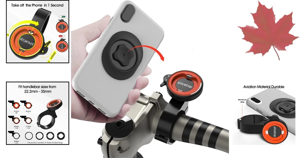 Soporte de teléfono de bicicleta resistente - Manillar delantero exterior universal - Naranja vibrante Foto 2 de 4