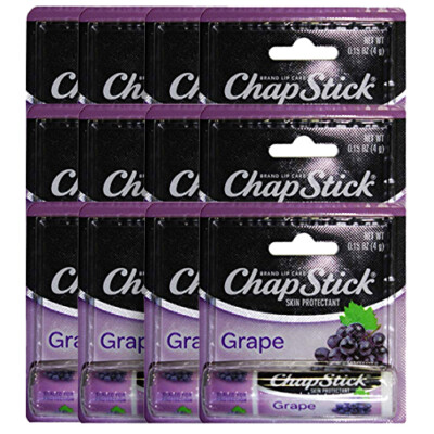 Chapstick Stick Grape Flavored Lip Care Balm Paraben Free 12 Pack -FREE SHIPPING