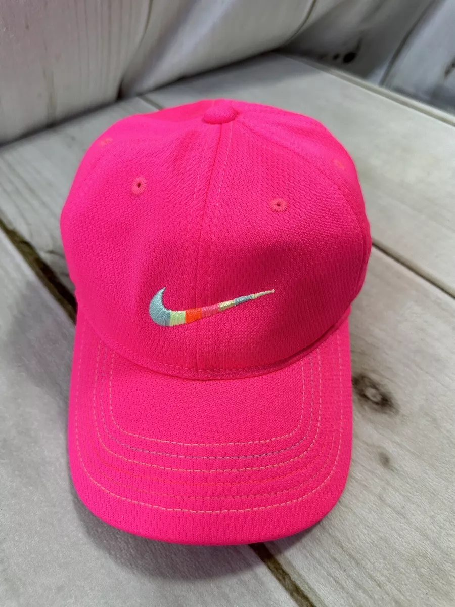 Nike Dri Fit Girls Rainbow Swoosh Hat Cap Pink Adjustable Lightweight Active