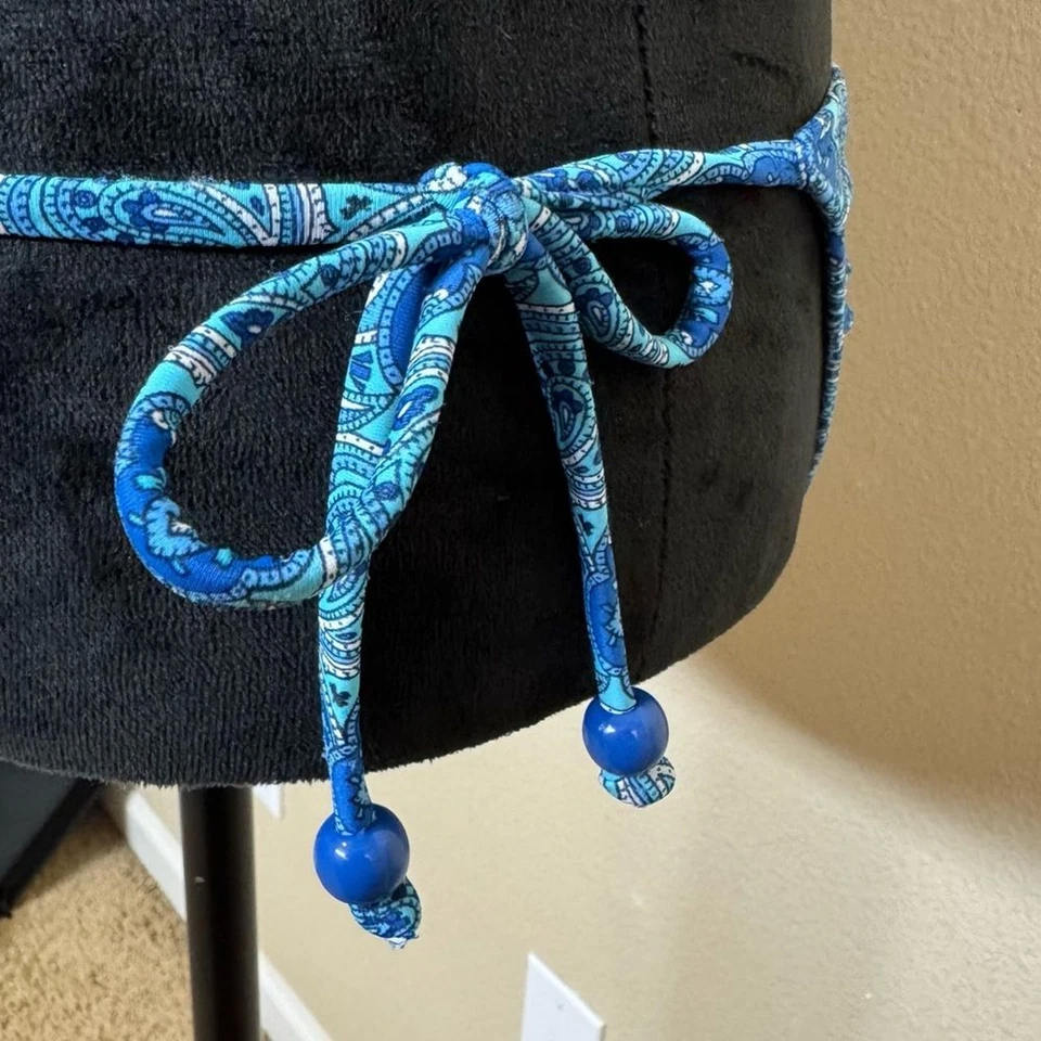 Antiguo Bikini Azul Marino Mujer Pequeño Paisley Volantes Ribete Halter Cuerda Azul Foto 4 de 4