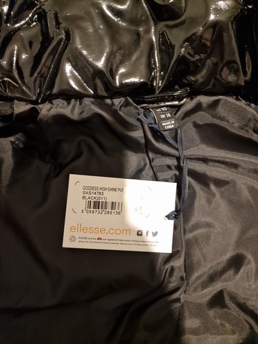 Ellesse wet look Puffer Jacket in black size 14/42 New - Picture 5 of 8