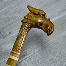 Cane Walking Stick Wooden carved Handmade - Dragon brown