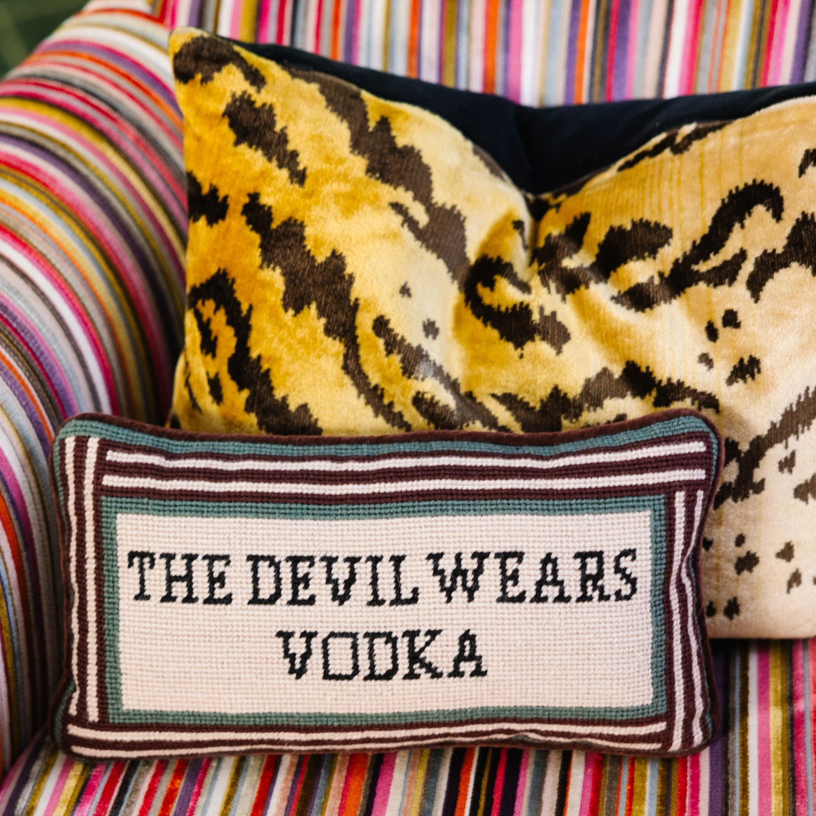 Furbish - Devil Wears Vodka 8" x 14" Needlepoint Pillow - CEL-1