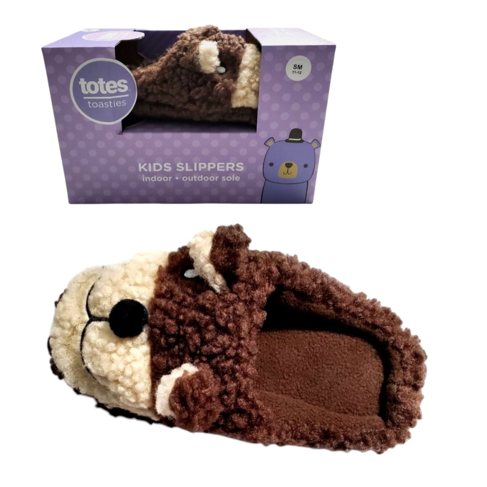 SAOLA Totes Toasties Ciabatte Bambini Taglia Small 11 12 Suola Interno Esterno Orso Taupe Fumè