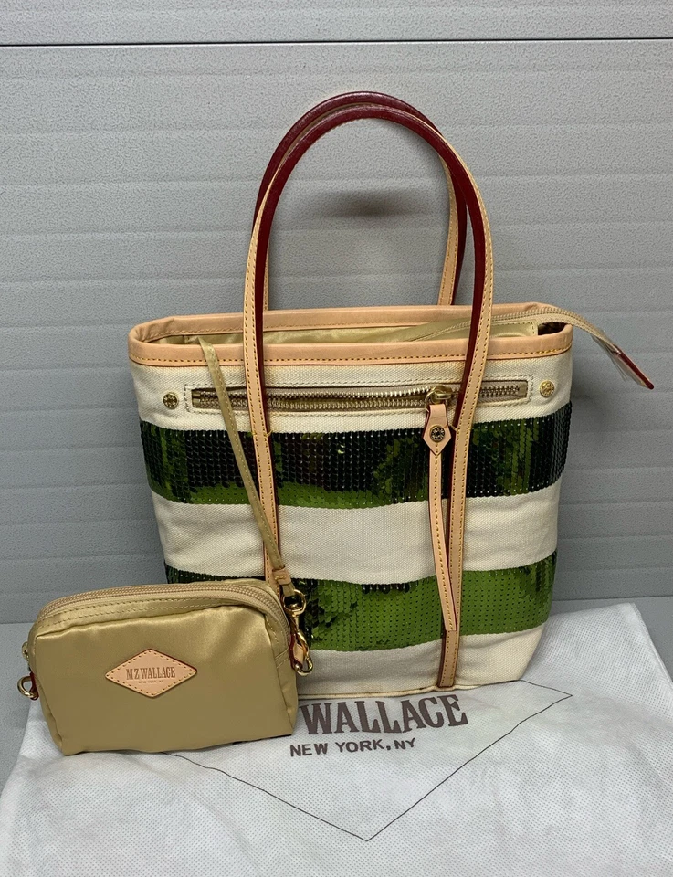 Mz Wallace мини метро сумка с короткими ручками бежевый холст кожаная отделка с мешок и сумка для пыли - Изображение 3 из 4