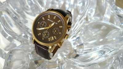 MICHAEL KORS GOLD TONE,BROWN CROC LEATHER BAND,CRYSTAL,CHRONOGRAPH