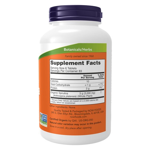 NOW FOODS Spirulina 500 mg Organic 500 Tablets - Picture 2 of 7