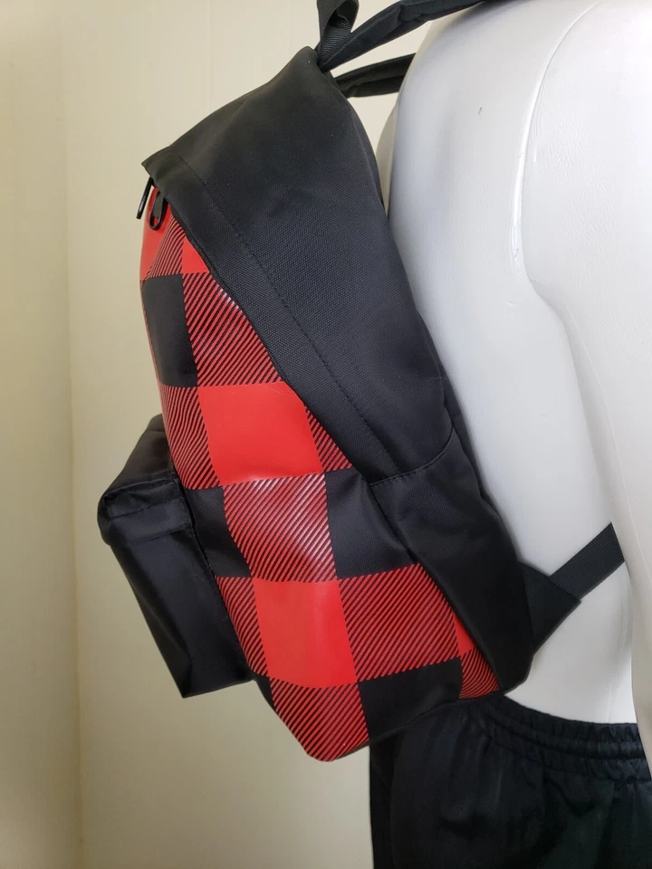Dsquared2 Wood Backpack Red Buffalo Plaid Lightweight Gym Bag Unisex Rucksack - Image 3 of 4