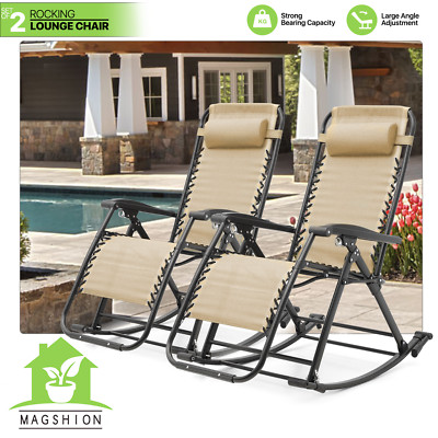 2 Pcs Folding Adjsutable Zero Gravity Rocking Lounge Chair Chair Patio Recliner