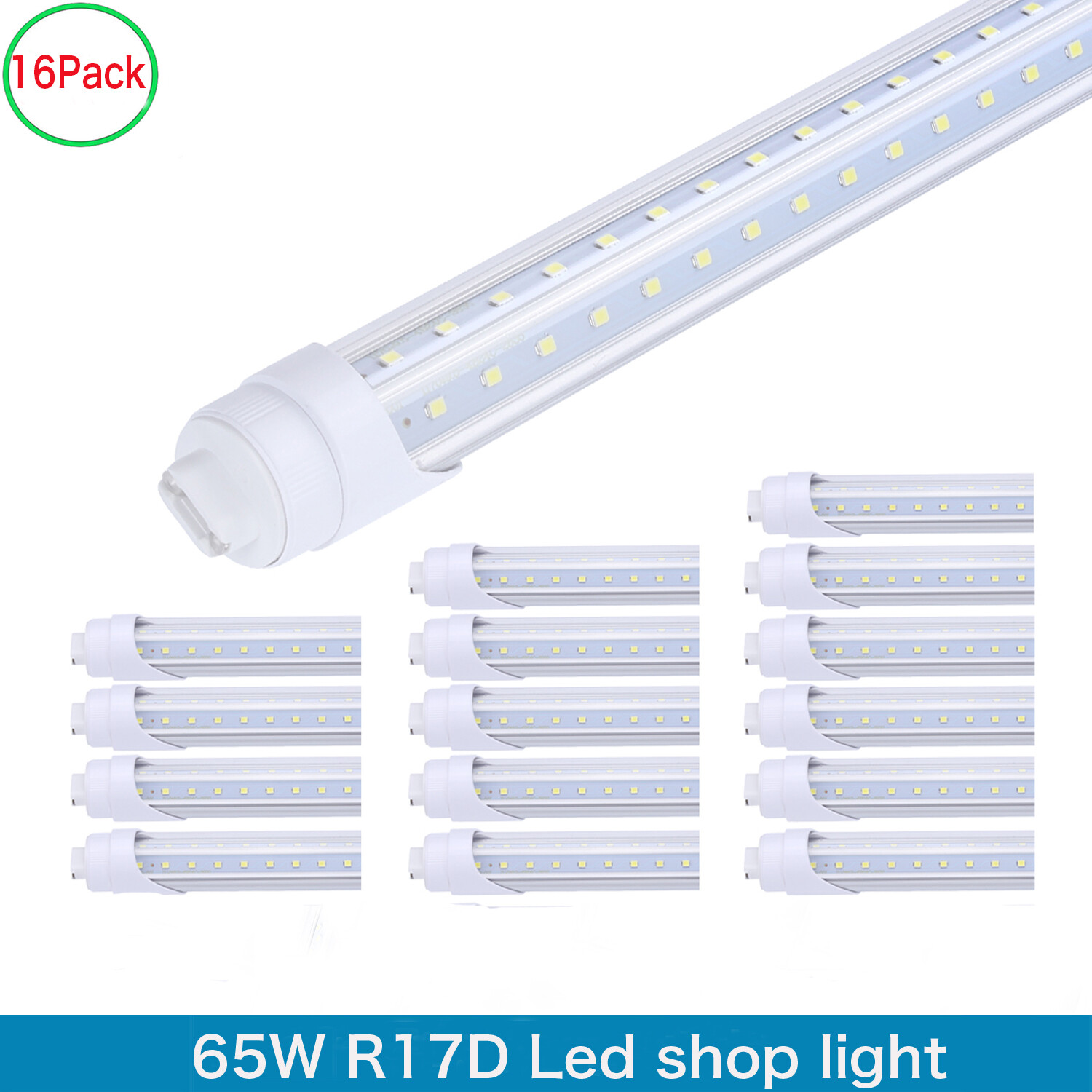 16Pack 8 Foot Led Shop Light 8FT 65W Led Tube Light R17D T8 Rotatable HO Base 8'