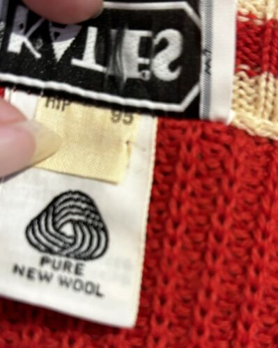 Vintage Katies Wool Vest Jumper Size 12-14 Pure Woolen Red White Trim V Neck - Picture 4 of 5