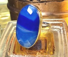 Genuine 925 Sterling Silver Blue Striped Agate Oversized Stunning Ring Size 8.5