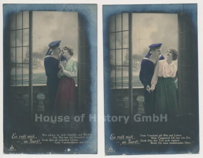 123874, 2 Patriotic Postcards ''It Calls Me Aboard!'' 1916