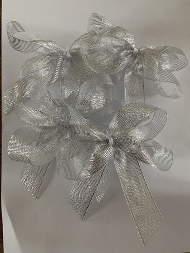 10 Sparkling Silver Bows/ Size 90-100mm/ Christmas Decoration/Handmade. HOLIDAY - Picture 2 of 4