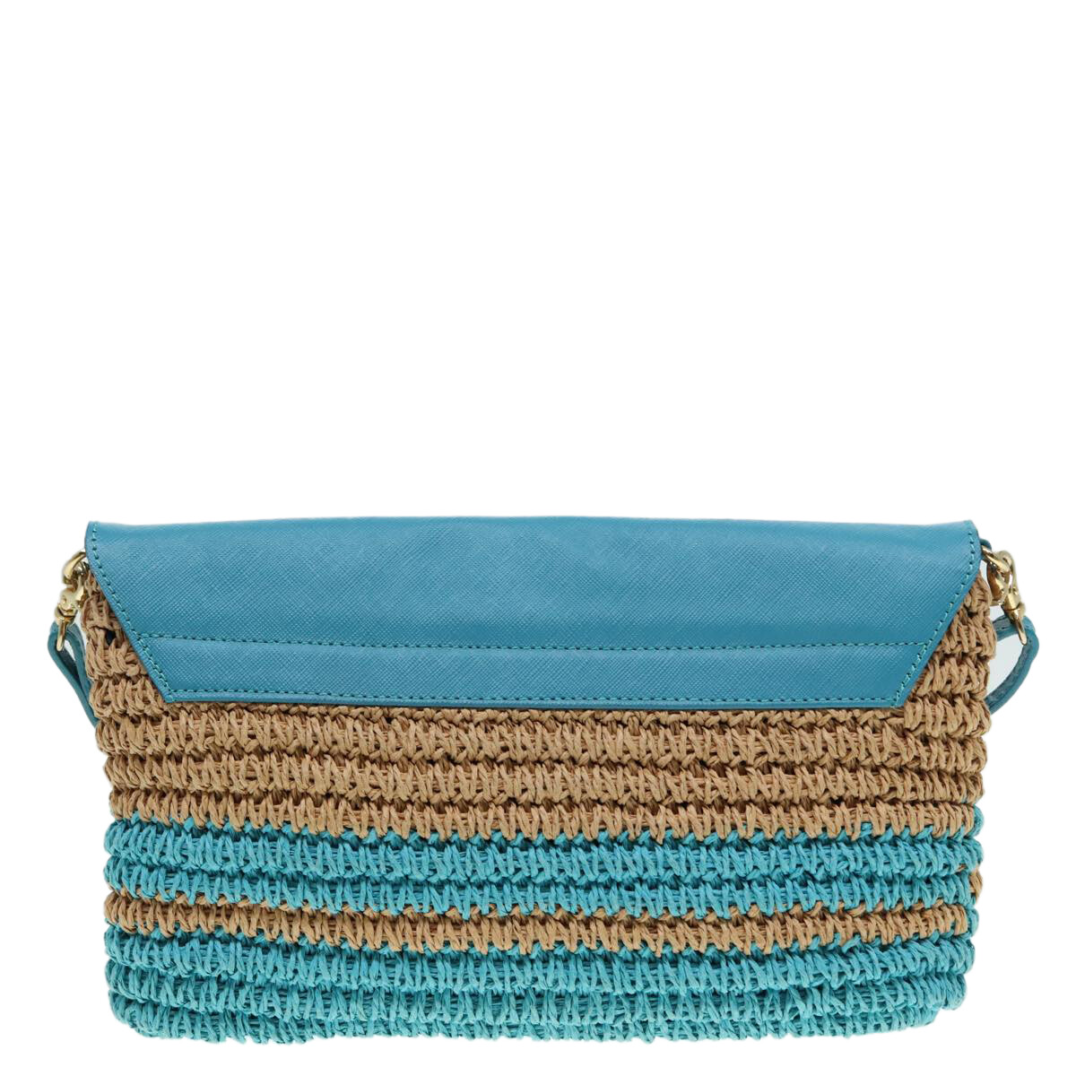 BURBERRY Blue Label Shoulder Bag Leather Straw Blue Beige