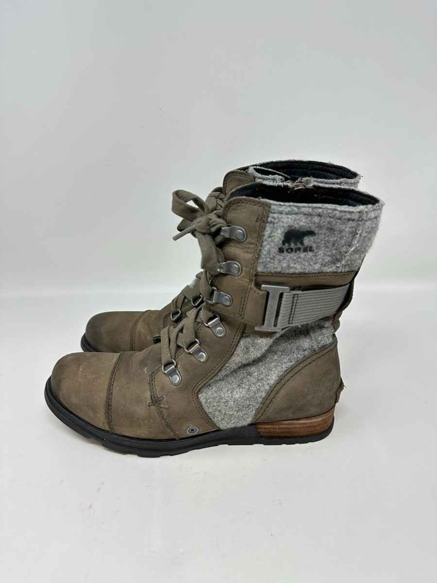 Sorel Major Carly Women's Major Combat Boots Felt, Zip Lace Up, Gray