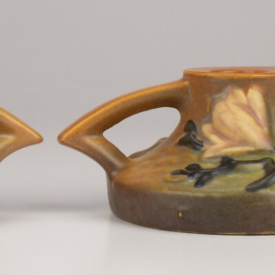 Roseville Vintage Pottery Magnolia Candle Holders, Shape 1156-2 1