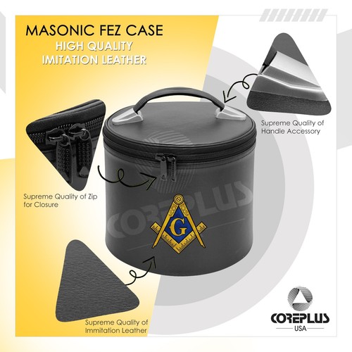 Core Plus Group Masonic Black Fez Cap Case, Imitation Leather | Hat/Cap Storage - Picture 158 of 160