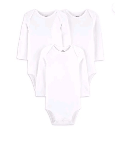 Carter's Child of Mine Baby 3-6 Months Long Sleeve White Bodysuit 3-Pack T Shirt - Picture 1 of 5