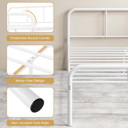 Costway Modern Metal Platform Bed with Headboard Footboard-White - Picture 7 of 7