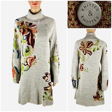 Anthropologie Knitted & Knotted Womens Small Embroidered Petal Swing Dress Knit