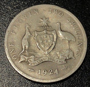 1924-Australia-One-Florin-Two-Shillings-Silver-Rare-Foreign-Coin-King-George-V