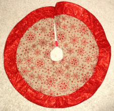 Mini Christmas Tree Skirt Brown Red Sparkle Snowflakes 18" New