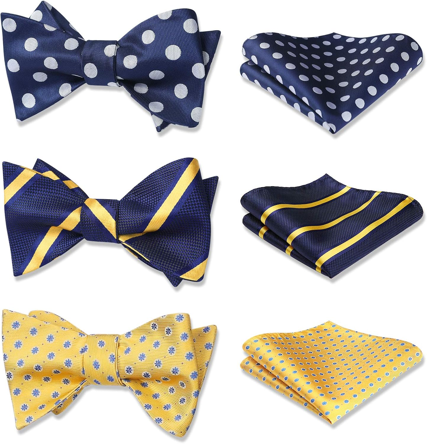 3Pcs Men's Self-Tie Bow Tie & Pocket Square Set for Classic Formal Wear