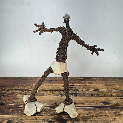 Brutalist Wire & Bone Figural Sculpture 13''H