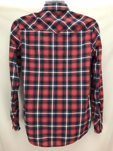 Camisa Roja True Religion Para Hombres Mediana Desteñida Usada Western Snap Manga Larga - Imagen 8 de 13