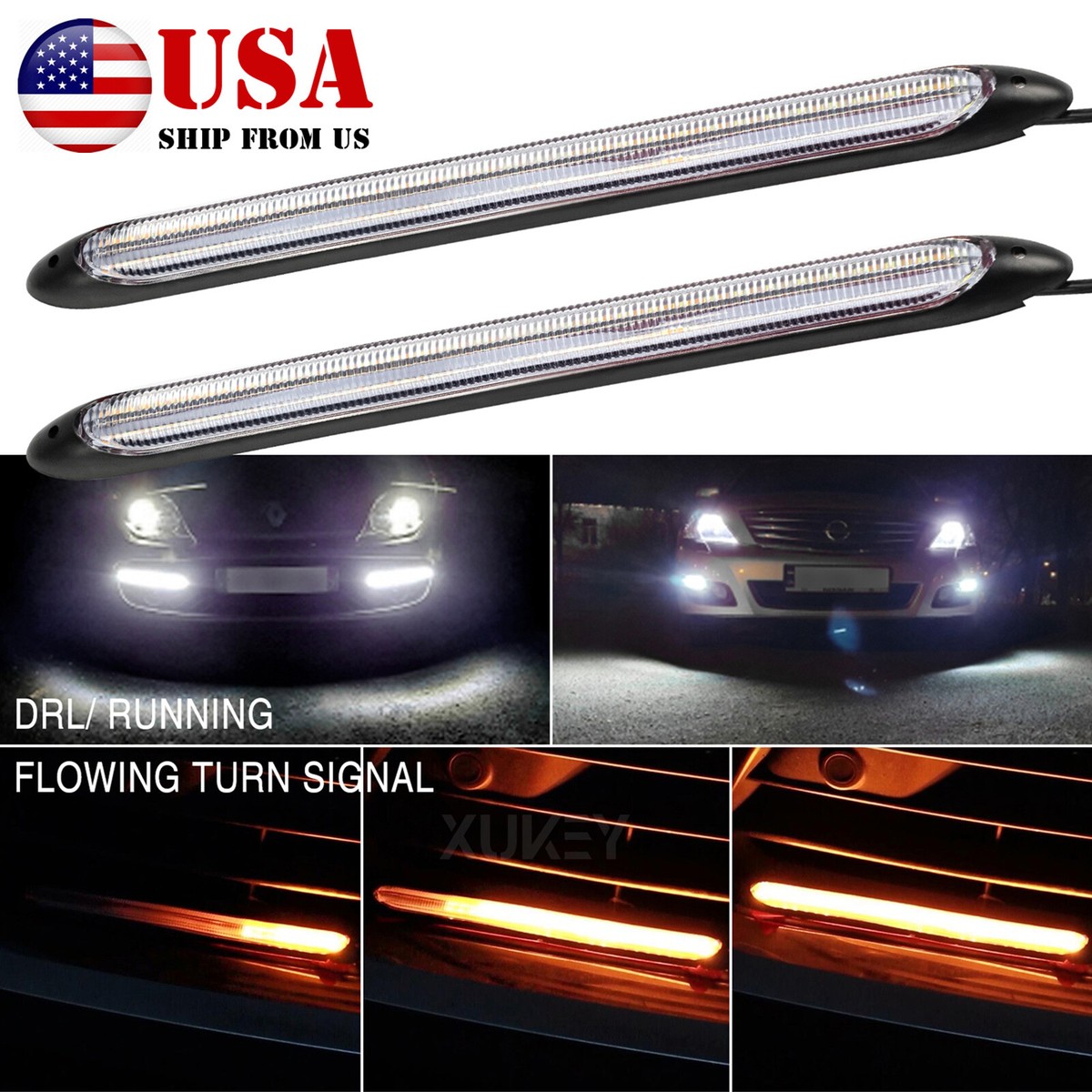 LED White DRL Car Daytime Light Strip Headlight Bumper Fog