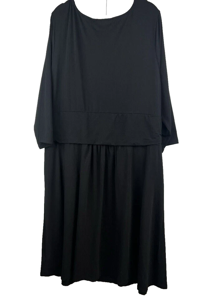 Vestido para mujer Lands End 2X negro midi calce acampanado jersey modal algodón tirador Foto 2 de 4