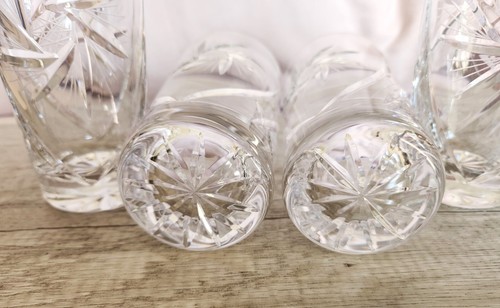 Vintage Cut Crystal Highball Tumblers Pinwheel Star Diamond Set Of 4 Glasses - Picture 8 of 9