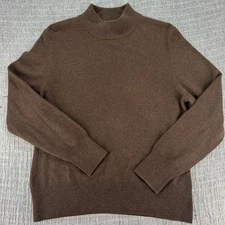 Prive Women 100% Cashmere Mock Neck Sweater L Brown Pullover Soft Warm Preppy