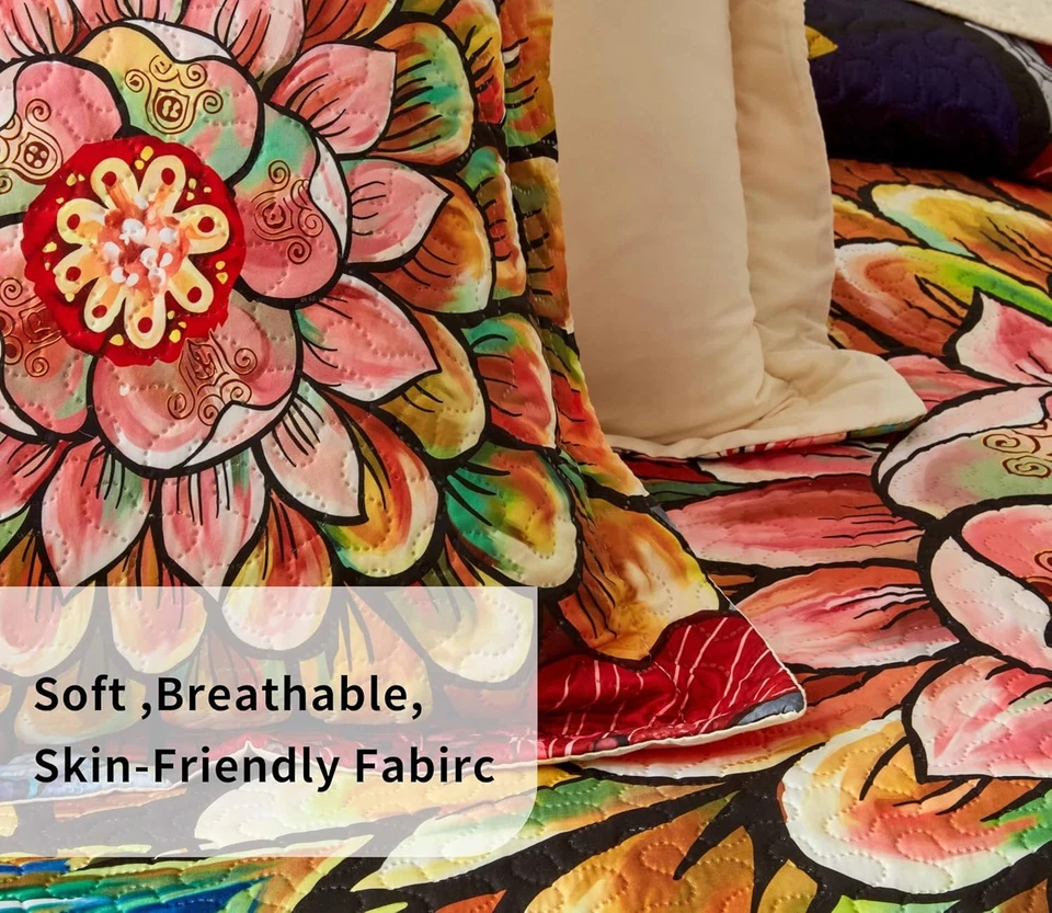 Наборы лоскутных одеял бохо с цветочным рисунком королевский размер цветочный богемный современный цветок 3 шт. - Изображение 4 из 4