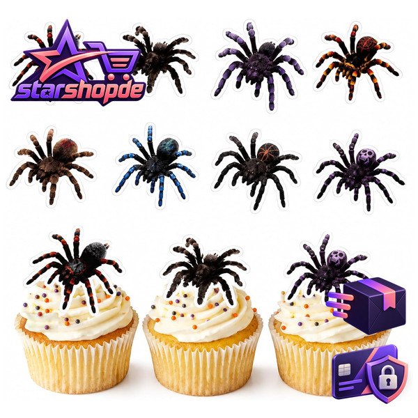 Esspapier Spinnen Tortendeko 48 Stk Halloween Essbare Cupcake Deko-image