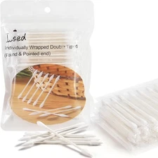 100 Pack Cotton Swabs, Individually Wrapped, Organic & Biodegradable, Double Tip
