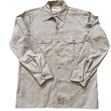 Vintage Dickies Tan Mens Button Down Long Sleeve Work Shirt 15-15-1/2,32x33 USA