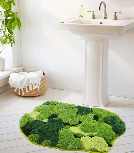 Cute Green Moss Shag Bathroom Rugs Leaf Bath Mats for Bathroom Decor Aestheti... - Picture 2 of 6