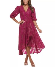 Calvin Klein Women's Jacquard Chiffon Fit & Flare Dress Boysen Berry 14