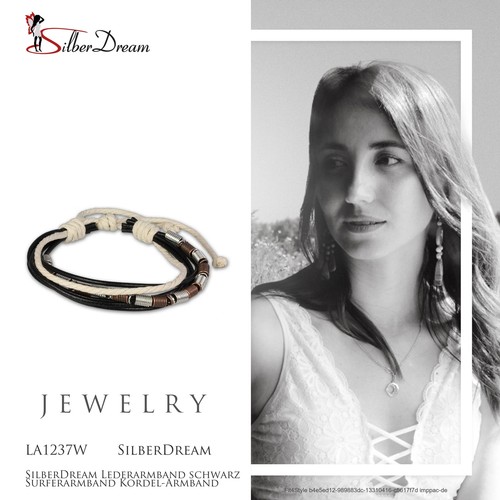 SilberDream Lederarmband schwarz Surferarmband Kordel-Armband LA1237W - Bild 5 von 5