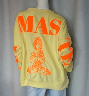 Oversized Sweater Sweat Shirt Namaste Gestickt Gelb Neon Yoga 38,40,42,44 Neu