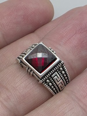 New 925 BS STERLING SILVER RED GLASS RING SIZE 8