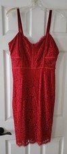 Express Red Floral Lace Bodycon Sleeveless Eyelet Dress Women's Size 10 NWT