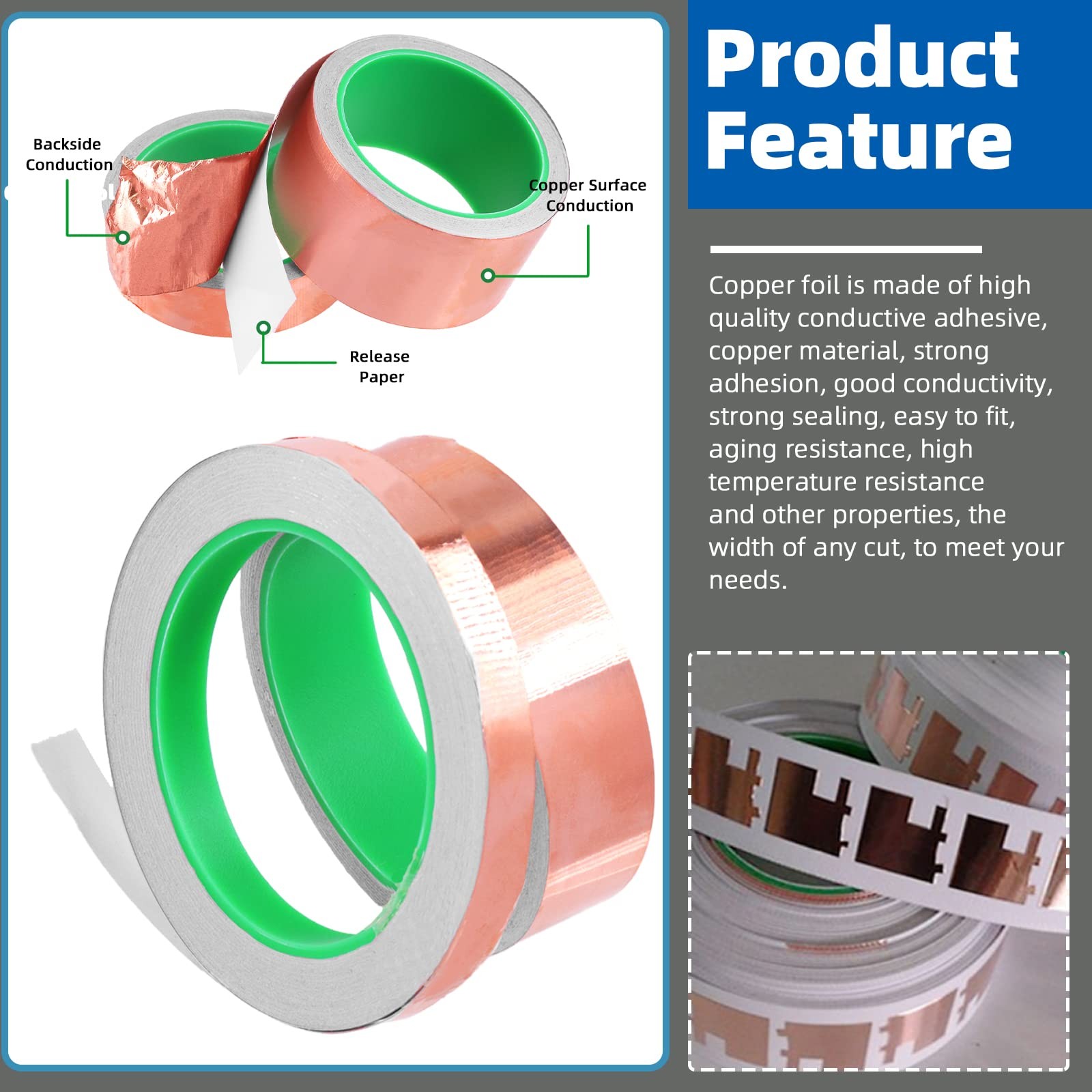 3 Rolls Copper Tape with Conductive Adhesive, 3 Sizes Double-Sided Copper Foi...