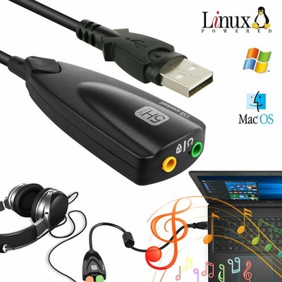 USB Audio Adapter External Stereo Sound Card with 3.5mm Headphone and Mic