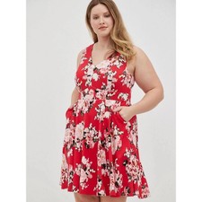 Plus Size Women Pink Floral Fit Flare Chic Dress Sleeveless V Neck Size 18 New