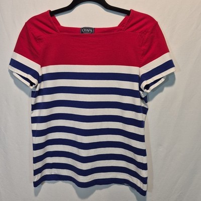 Chaps Womens Blue Red White Striped Lrg Top Nautical Americana Preppy Retro 90s