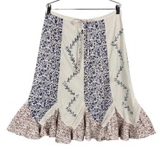 VTG Floral Lace Cotton Tier Knee Skirt Medium Boho Prairie Festival Drawstring